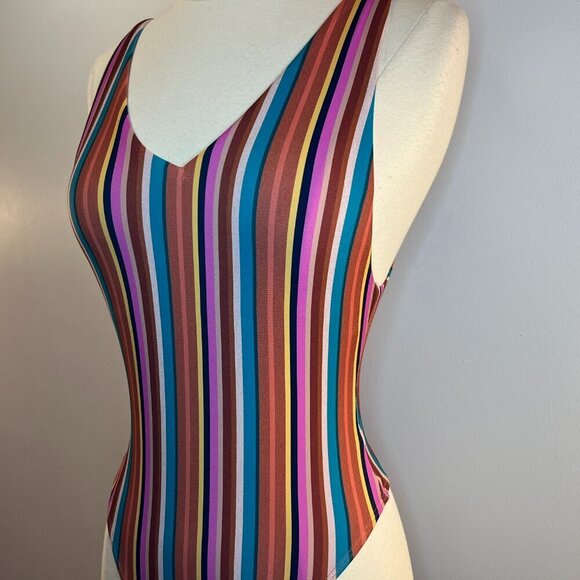 Striped Multicolor One Piece Swimsuit - Picture 2 of 4